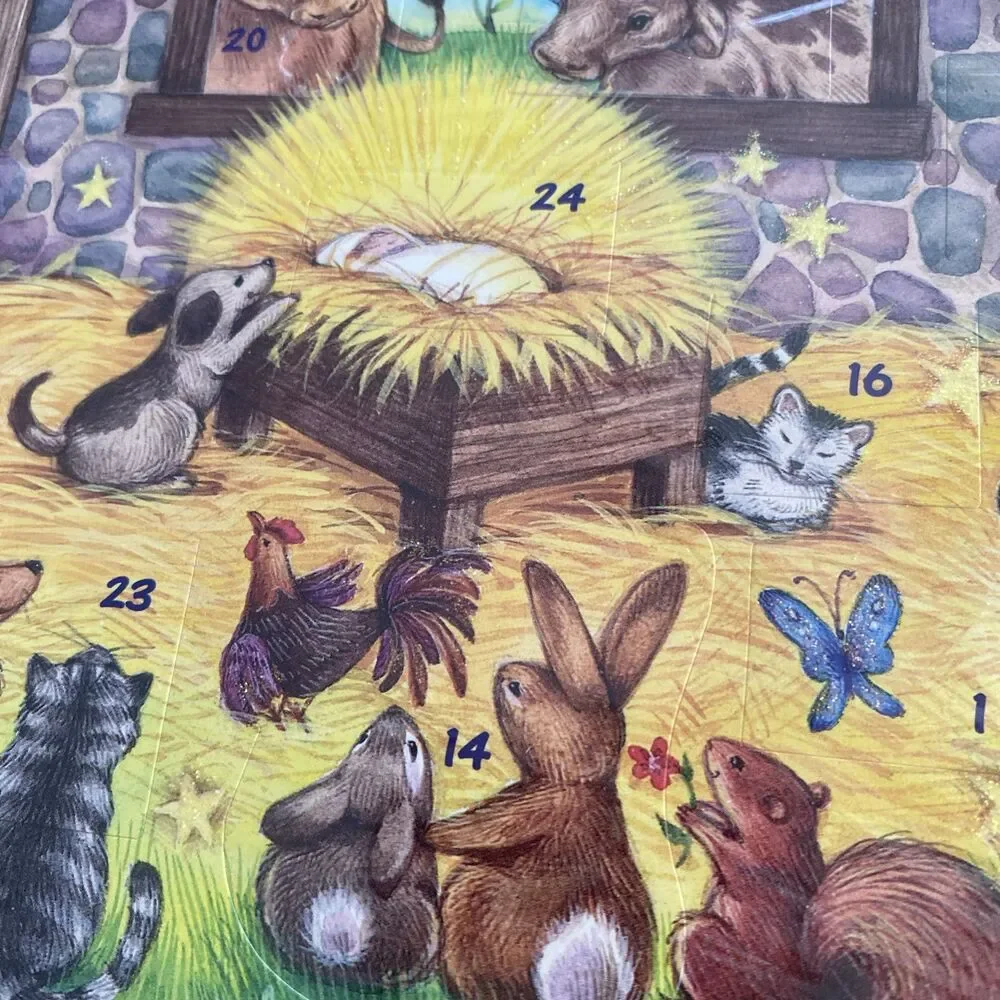 New Old Stock Vintage Advent Calendar Baby Jesus Manger Animal Christmas Holiday